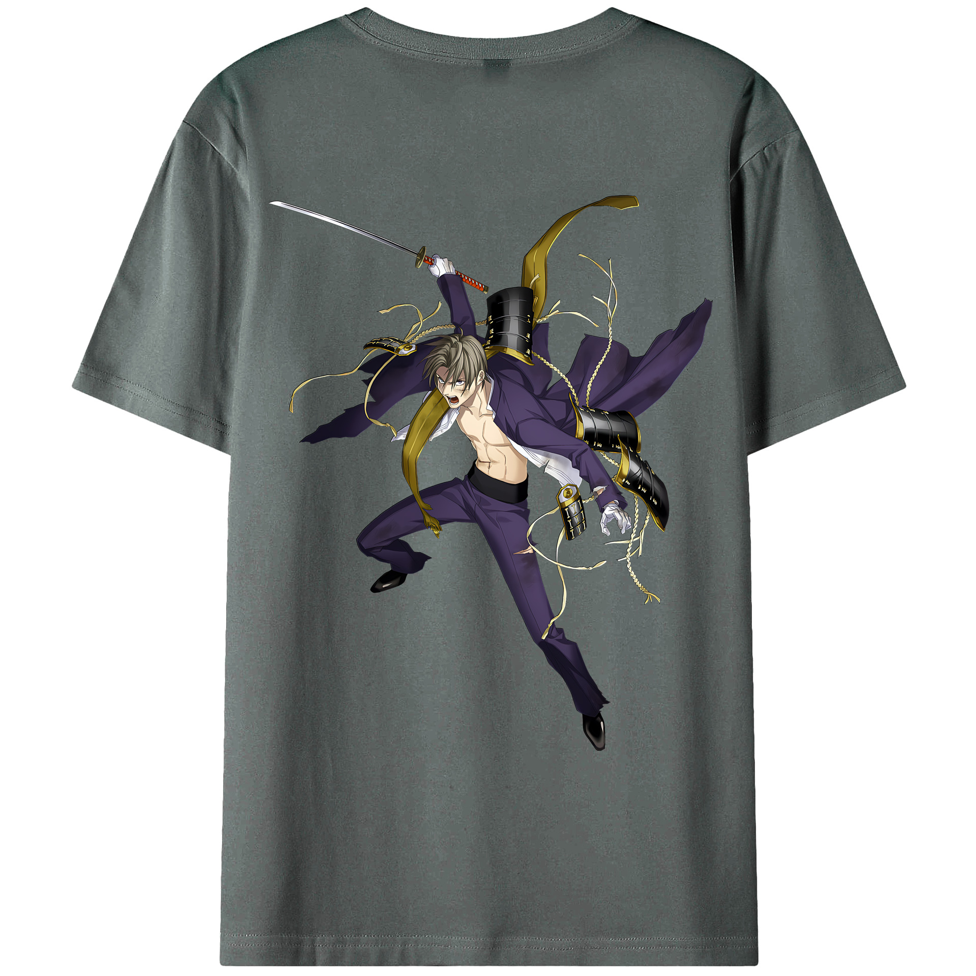 （画像用） 刀剣乱舞 Touken Ranbu 綿100％ メンズ半袖Tシャツ（バックプリント） 通気性